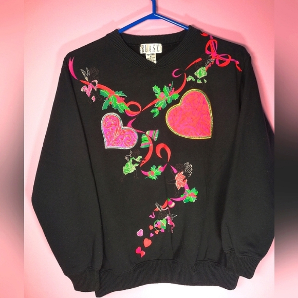 Vintage 80s Christmas Hearts Sweater